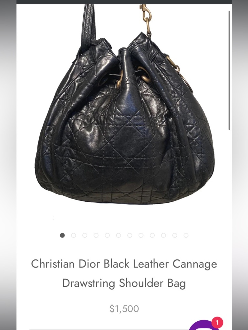 Vintage Christian Dior Shoulder Bag Cannage Quilted Black Leather bucket bag - Picture 15 of 16